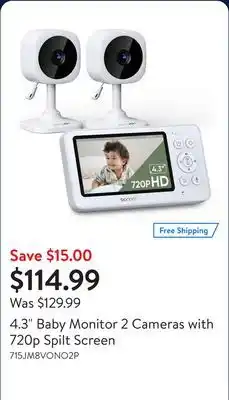 Walmart 4.3 Baby Monitor 2 Cameras with 720p Spilt Screen offer