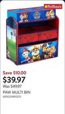 Walmart PAW MULTI BIN offer