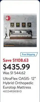 Walmart UltraFlex OASIS- 12 Hybrid Orthopedic Eurotop Mattress offer