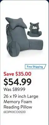 Walmart 26 x 19 inch Large Memory Foam Reading Pillow offer