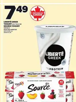 Loblaws LIBERTÉ GREEK YOGURT 650/750G OR SOURCE YOGURT 16X100G offer