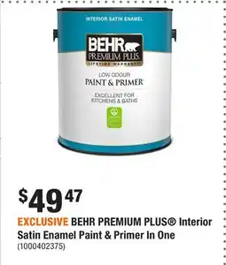 Home Depot EXCLUSIVE BEHR PREMIUM PLUS Interior Satin Enamel Paint & Primer In One offer