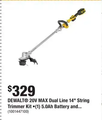 Home Depot DEWALT 20V MAX Dual Line 14 String Trimmer Kit •(1) 5.0Ah Battery and Charger offer