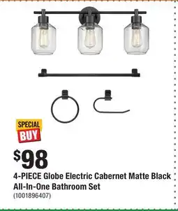 Home Depot 4-PIECE Globe Electric Cabernet Matte Black All-In-One Bathroom Set offer