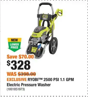 Home Depot EXCLUSIVE RYOBI 2500 PSI 1.1 GPM Electric Pressure Washer offer