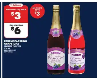 Loblaws KEDEM SPARKLING GRAPE JUICE. 750ML offer