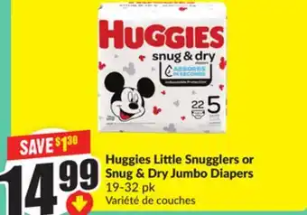 Chalo FreshCo Huggies Little Snugglers or Snug & Dry Jumbo Diapers 19-32 pk offer