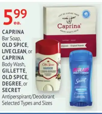 IDA Pharmacy CAPRINA, OLD SPICE, LIVE CLEAN, or CAPRINA, GILLETTE, OLD SPICE, DEGREE, or SECRET offer