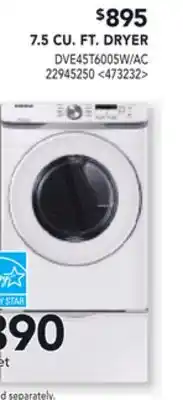 RONA SAMSUNG 7.5 CU. FT. DRYER offer