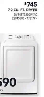 RONA SAMSUNG 7.2 CU. FT. DRYER offer