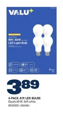 RONA VALU+ 4-PACK A19 LED BULBS offer