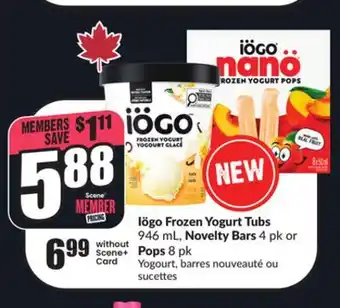 FreshCo Iögo Frozen Yogurt Tubs 946 mL, Novelty Bars 4 pk or Pops 8 pk offer