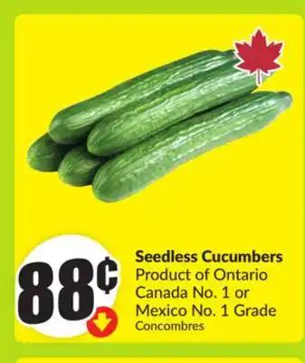 FreshCo Seedless Cucumbers Product of Ontario Canada No. 1 or Mexico NO. I Grade offer