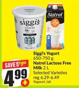 FreshCo Siggi's Yogurt 650-750 g Natrel Lactose Free Milk 2 L Selected Varieties offer