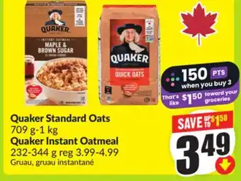 FreshCo Quaker Standard Oats 709 g-1 kg Quaker Instant Oatmeal 232-344 g offer