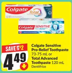 FreshCo Colgate Sensitive Pro-Relief Toothpaste 73-75 mL or Total Advanced Toothpaste 120 mL offer