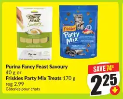 FreshCo Purina Fancy Feast Savoury 40 g or Friskies Party Mix Treats 170 g offer