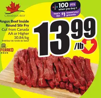 FreshCo Angus Beef Inside Round Stir Fry Cut from Canada AA or Higher 30.84/kg offer