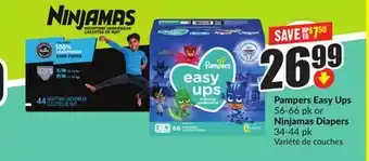 FreshCo Pampers Easy Ups 56-66 pk or Ninjamas Diapers 34-44 pk offer