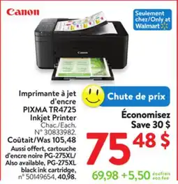 Walmart Canon PIXMA TR4725 Inkjet Printer offer