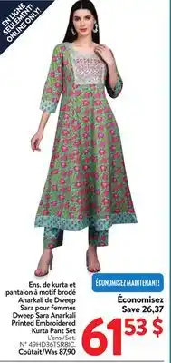 Walmart Printed Embroidered Kurta Pant Set offer