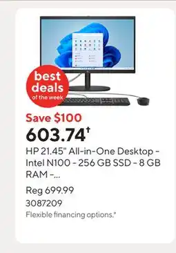 Staples HP 21.45 All-in-One Desktop - Intel N100 - 256 GB SSD - 8 GB RAM - Windows 11 Home offer