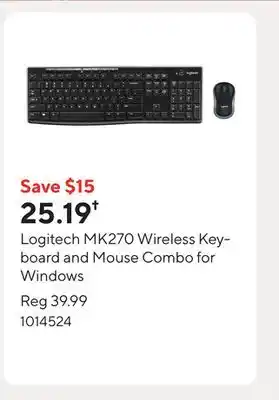 Staples Logitech MK270 Wireless Keyboard and Mouse Combo for Windows offer