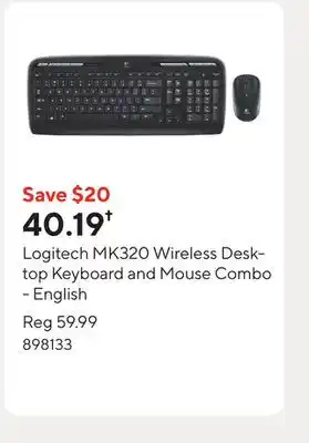 Staples Logitech MK320 Wireless Desktop Keyboard and Mouse Combo - English offer