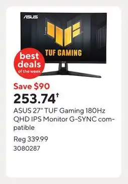 Staples ASUS 27 TUF Gaming 180Hz QHD IPS Monitor G-SYNC compatible offer