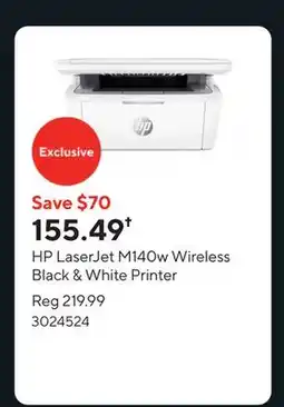 Staples HP LaserJet M140w Wireless Black & White Printer offer