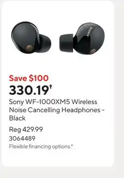 Staples Sony WF-1000XM5 Wireless Noise Cancelling Headphones - Black offer