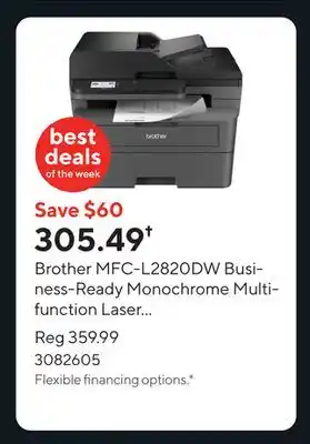 Staples Brother MFC-L2820DW Business-Ready Monochrome Multifunction Laser Printer offer