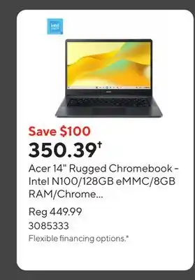 Staples Acer 14 Rugged Chromebook - Intel N100/128GB eMMC/8GB RAM/Chrome OS with 3 months of Gemini Advanced offer