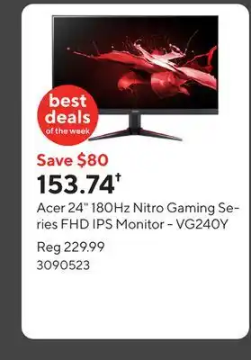 Staples Acer 24 180Hz Nitro Gaming Series FHD IPS Monitor - VG240Y offer