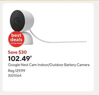 Staples Google Nest Cam Indoor/Outdoor Battery Camera offer