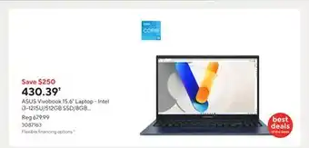 Staples ASUS Vivobook 15.6 Laptop - Intel i3-1215U/512GB SSD/8GB RAM/Windows 11 Home offer