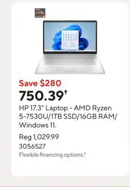 Staples HP 17.3 Laptop - AMD Ryzen 5-7530U/1TB SSD/16GB RAM/Windows 11 offer