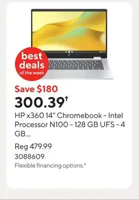 Staples HP x360 14 Chromebook - Intel Processor N100 - 128 GB UFS - 4 GB RAM - Chrome OS offer