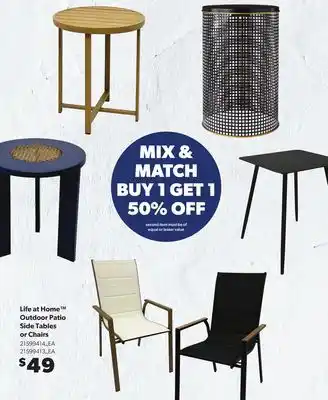 Loblaws LIFE AT HOME OUTDOOR PATIO SIDE TABLE OR CHAIRS offer