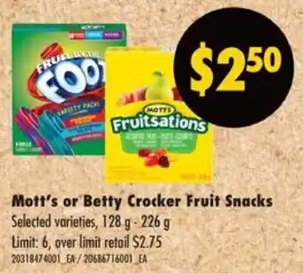 No Frills Mott's or Betty Crocker Fruit Snacks offer