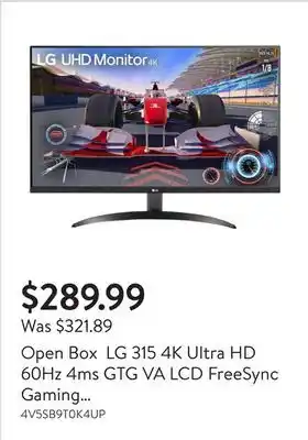 Walmart Open Box LG 315 4K Ultra HD 60Hz 4ms GTG VA LCD FreeSync Gaming Monitor 32UR500B offer