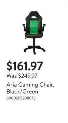 Walmart Aria Gaming Chair, Black/Green offer