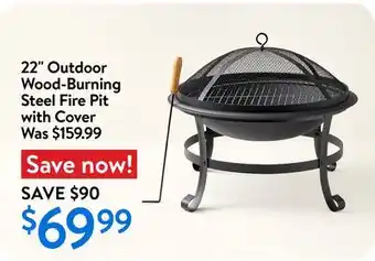 Walmart 22 Outdoor Wood-Burning Steel Fire Pit with Cover offer