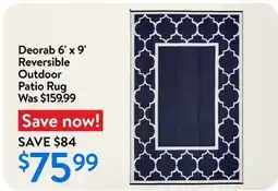 Walmart Deorab 6' x 9' Reversible Outdoor patio Rug offer