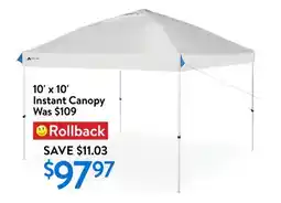 Walmart 10' x 10' Instant Canopy offer