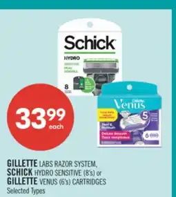 Shoppers Drug Mart GILLETTE LABS RAZOR SYSTEM, SCHICK HYDRO SENSITIVE (8's) or GILLETTE VENUS (6's) CARTRIDGES offer