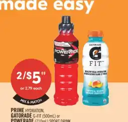 Shoppers Drug Mart PRIME HYDRATION, GATORADE G-FIT (500mL) or POWERADE (710mL) SPORTS DRINKS offer