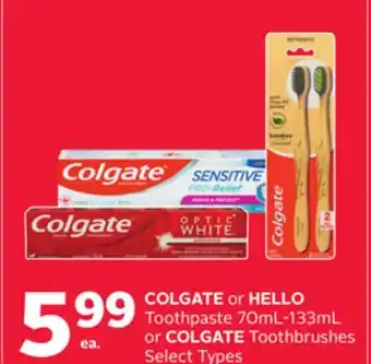 Rexall COLGATE or HELLO Toothpaste 70mL-133mL or COLGATE Toothbrushes offer