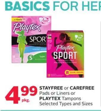 Rexall STAYFREE or CAREFREE Pads or Liners or PLAYTEX Tampons offer