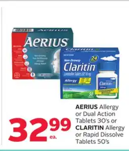 Rexall AERIUS Allergy or Dual Action Tablets 30's or CLARITIN Allergy or Rapid Dissolve Tablets 50's offer